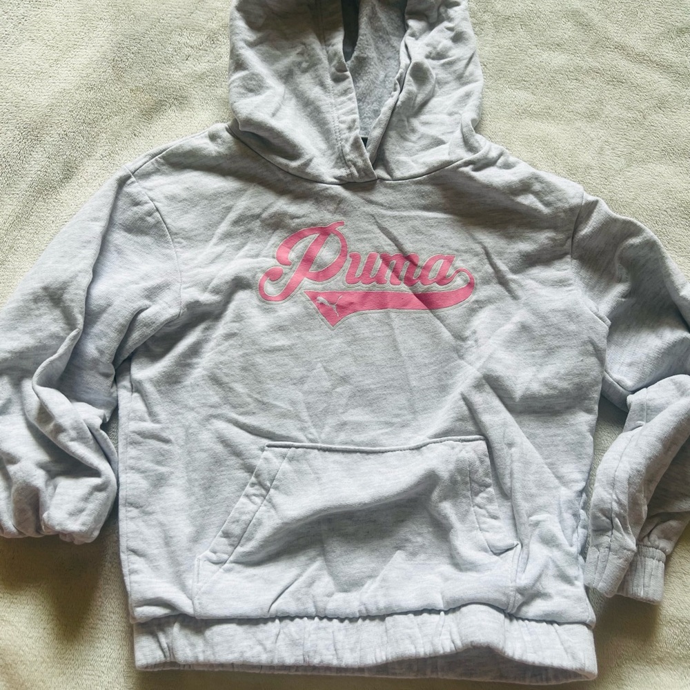 Puma Toddler Girl Gray Hoodie Sweatshirt 3T Pink Logo